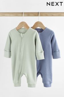 Blue Footless 2 Way Zip Baby Sleepsuits 2 Pack (0mths-3yrs)