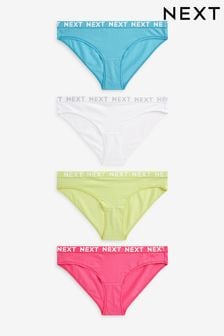 White/Blue/Pink/Green Cotton Rich Logo Knickers 4 Pack