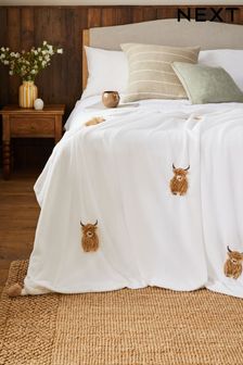 Natural Natural Hamish The Highland Cow Applique Throw
