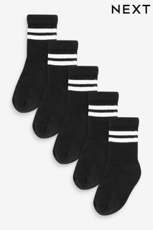 Black Cushioned Footbed Cotton Rich Ribbed Socks 5 Pack