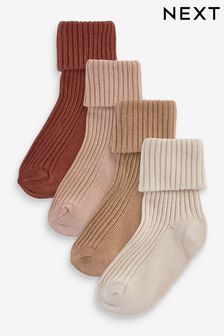 Rust Brown/Neutral 4 Pack Baby Roll Top Socks (0mths-2yrs)