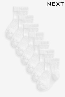 White 7 Pack Rib Baby Socks (0mths-2yrs)
