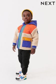 Orange Colourblock Teddy Borg Fleece Jacket (3mths-7yrs)