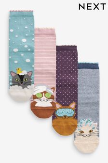 Blue/Pink Cat Spa Ankle Socks 4 Pack