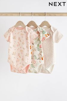 Pale Pink Floral Bunny Baby Short Sleeve Bodysuits 3 Pack