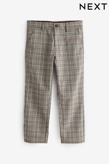 Grey/Stone Natural Formal Check Trousers (12mths-16yrs)