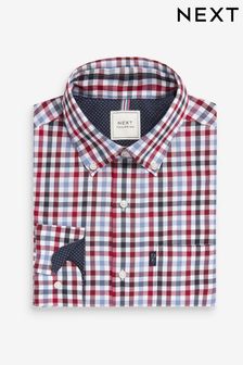 Red/Navy Blue Gingham Easy Iron Button Down Oxford Shirt