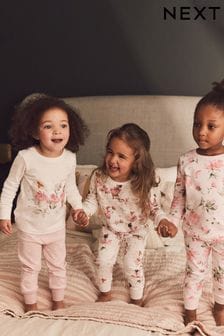 Pink/Ecru White Fairy 3 Pack Long Sleeve Printed Pyjamas (9mths-12yrs)