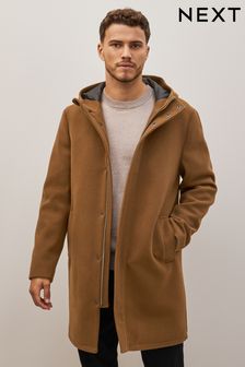 Brown Funnel Neck Hooded Coat