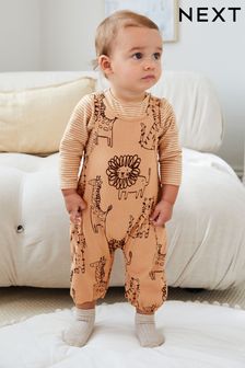 Rust Brown Safari Print Baby Dungarees And Bodysuit Set (0mths-3yrs)