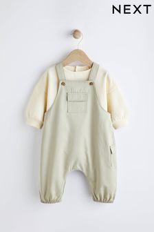 Sage Green Baby Cargo Dungarees And Bodysuit Set (0mths-2yrs)