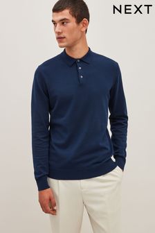 Navy Blue Regular Knitted Long Sleeve Polo Shirt