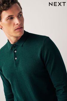 Dark Green Regular Knitted Long Sleeve Polo Shirt