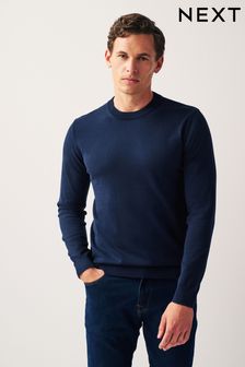 Navy Regular Cotton Rich Knitted Crew Neck Jumper