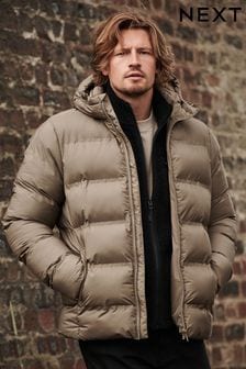 Neutral Shower Resistant Hooded Puffer Jacket