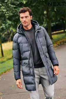 Slate Grey Long Shower Resistant Puffer Coat