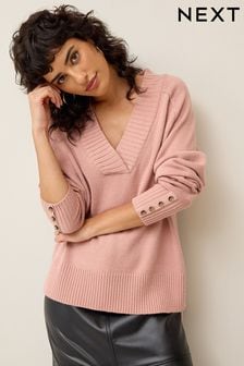 Blush Pink Cosy V-Neck Jumper