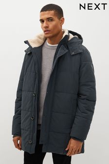 Navy Blue Square Quilted Parka Coat