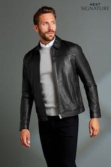 Black Signature Leather Collared Jacket