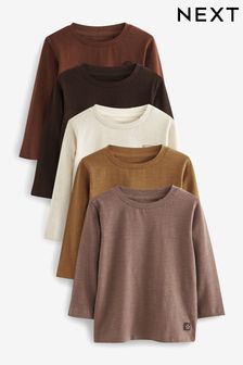 Brown/Cream Plain Long Sleeve T-Shirts 5 Pack (3mths-7yrs)