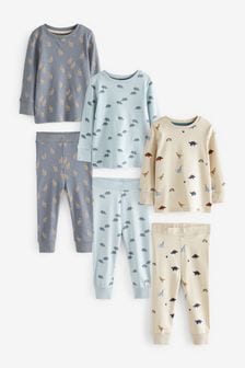 Blue Dinosaur Print Long Sleeve 3 Pack Pyjamas Set (9mths-8yrs)