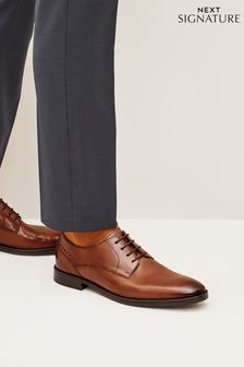 Tan Brown Signature Leather Derby Shoes