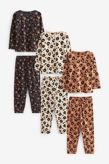 Black/Brown Animal Print Jogger Pyjamas 3 Pack (3-16yrs)