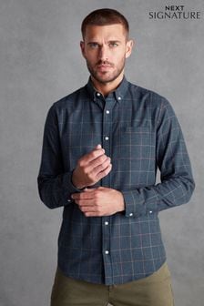 Navy Blue Signature Brushed Flannel Check Shirt