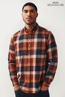 Rust Orange Signature Brushed Flannel Check Shirt