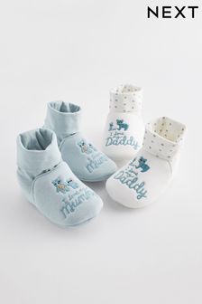 Blue Mummy And Daddy Baby Booties 2 Pack (0-24mths)