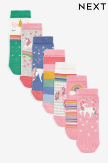 Pink 7 Pack Unicorn Cotton Rich Ankle Socks