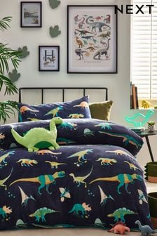Blue Dinosaur Fleece Duvet Cover and Pillowcase Set