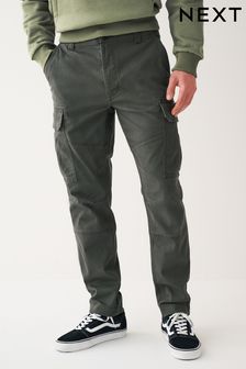 Charcoal Grey Cotton Stretch Cargo Trousers