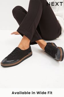 Black Forever Comfort® Brogue Lace Up Chunky Sole Shoes