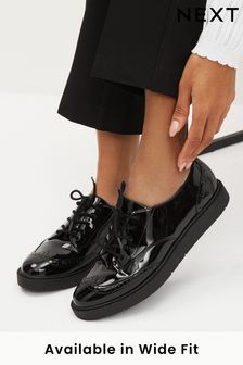 Black Patent Forever Comfort® Brogue Lace Up Chunky Sole Shoes