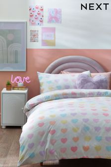 Blurred Hearts Printed Polycotton Duvet Cover and Pillowcase Bedding