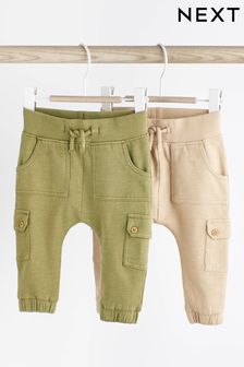 Khaki Green/Cream Baby Cargo Joggers 2 Pack