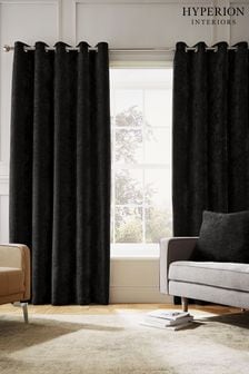 Black Hyperion Black Selene Luxury Chenille Weighted Thermal Lined Eyelet Curtains