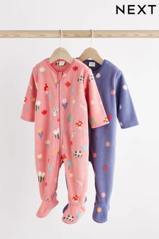 Pink Bee Fleece Baby Sleepsuits 2 Pack