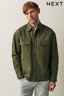 Khaki Green Twin Pocket Shacket Overshirt