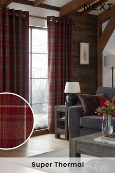 Red Red Next Highland Check Super Thermal Eyelet Curtains