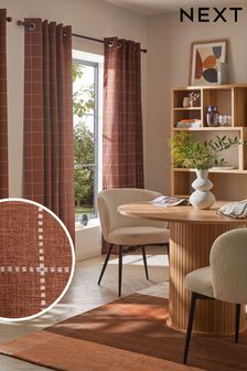 Rust Brown Rust Brown Windowpane Check Lined Eyelet Curtains
