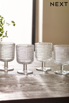Clear Set of 4 Clear Bronx Linear Wine Glasses