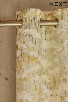 Yellow Yellow Blurred Floral Print Linen Blend Eyelet Lined Curtains