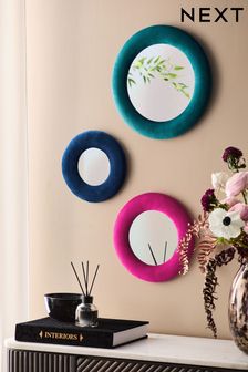 Pink Teal Blue Set of 3 Pink Teal Blue Velvet Wall Mirrors