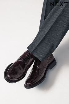 Burgundy Red Leather High Shine Brogues Shoes