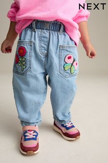 Denim Boucle Butterfly Embellished 100% Cotton Jeans (3mths-7yrs)