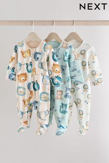 Blue Two Way Zip Baby Sleepsuits 3 Pack (0mths-2yrs)
