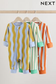 Blue/Orange Baby Two Way Zip Footless Sleepsuits 3 Pack (0mths-3yrs)