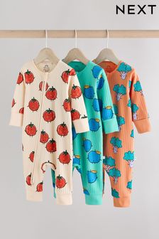 Bright Veg Baby Two Way Zip Footless Sleepsuits 3 Pack (0mths-3yrs)